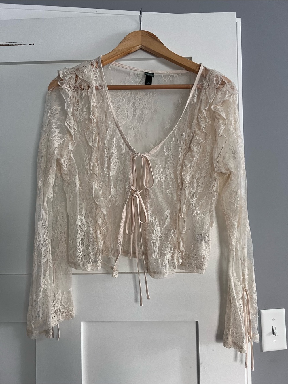 wild fable Cream Lace Tie-Front Crop Top